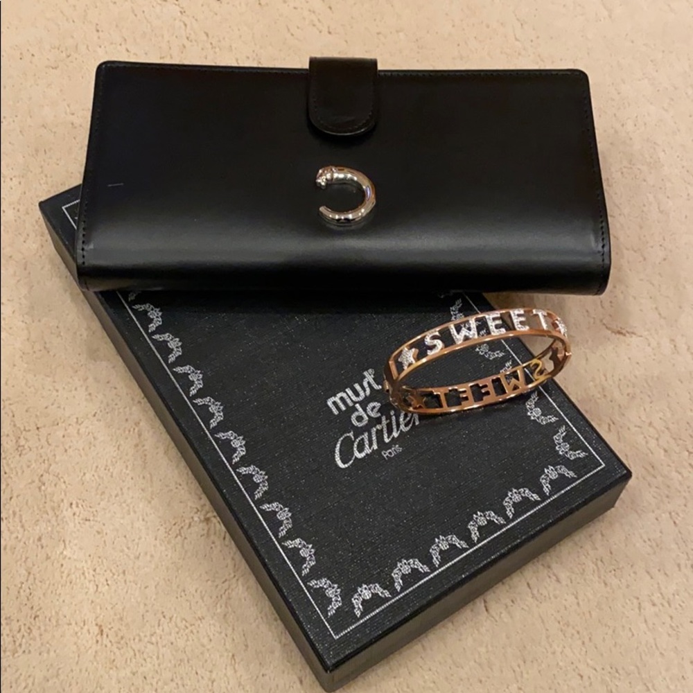 Cartier Panther black leather wallet